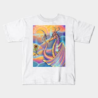 Dragon art sunset fantasy art by Renee Lavoie Kids T-Shirt